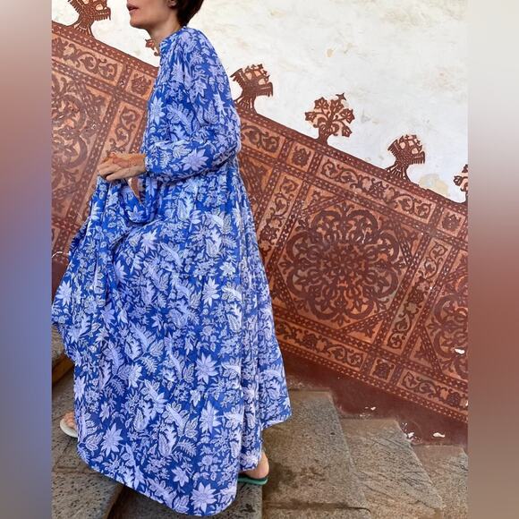 Anthropologie PAREKH BUGBEE S/M Lulu Summer Maxi Dress in white floral batik - Picture 8 of 9